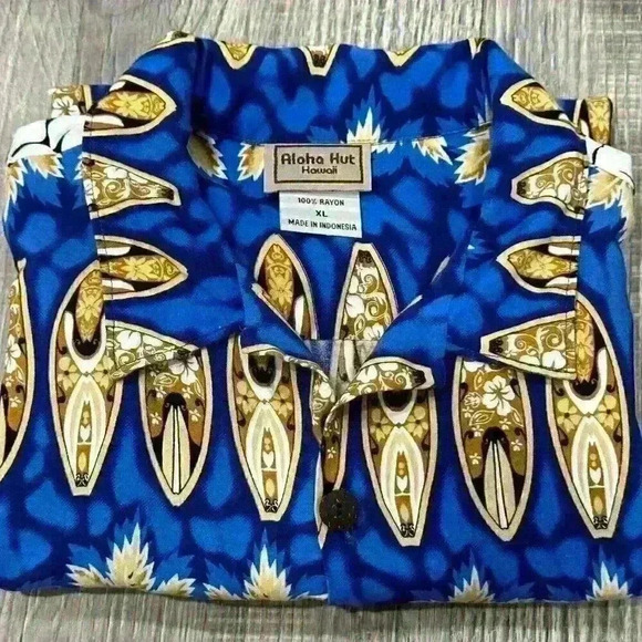 Aloha Hut Mens Hawaiian Button Up Short Sleeve Shirt Sz XL Blue - Mint EUC - Picture 1 of 14